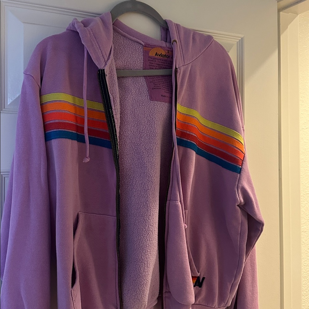 Aviator Nation Lavender Hoodie with Rainbow Accents